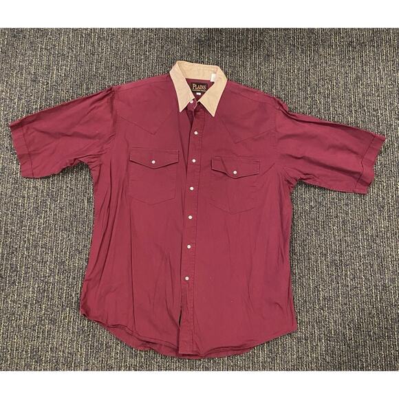 Vintage Plains Western Wear Mens button up Shirt Size L Red Short Sleeve - Picture 1 of 6